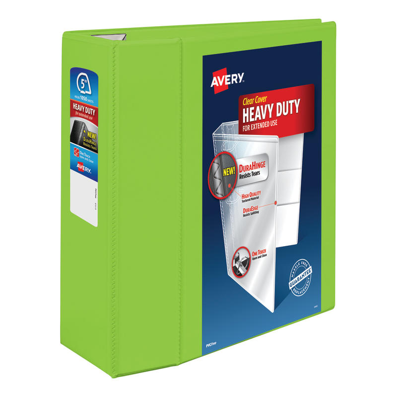 Avery Heavy-Duty View 3-Ring Binder With Locking One-Touch EZD Rings, 5in D-Rings, 38% Recycled, Chartreuse (Min Order Qty 2) MPN:79815