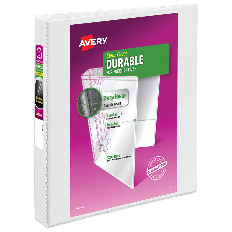 Avery Durable View 3-Ring Binder, 1in EZD Rings, 49% Recycled, White (Min Order Qty 11) MPN:09301