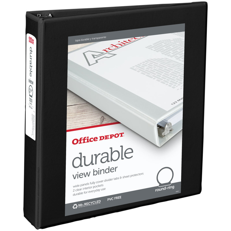 Office Depot Brand Durable View 3-Ring Binder, 1 1/2in Round Rings, Black (Min Order Qty 26) MPN:OD02963