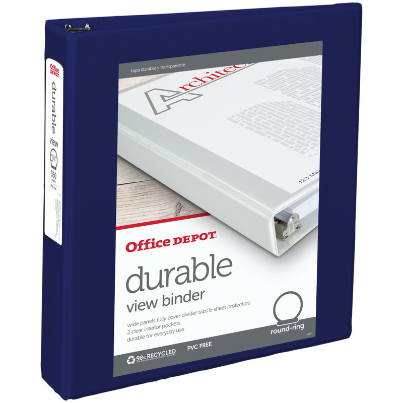 Office Depot Brand Durable View 3-Ring Binder, 1 1/2in Round Rings, Blue (Min Order Qty 26) MPN:OD02964