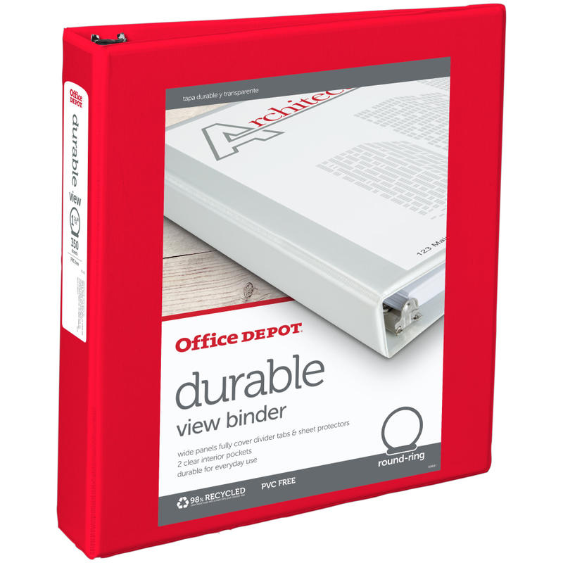 Office Depot Brand Durable View 3-Ring Binder, 1 1/2in Round Rings, Red (Min Order Qty 26) MPN:OD02967