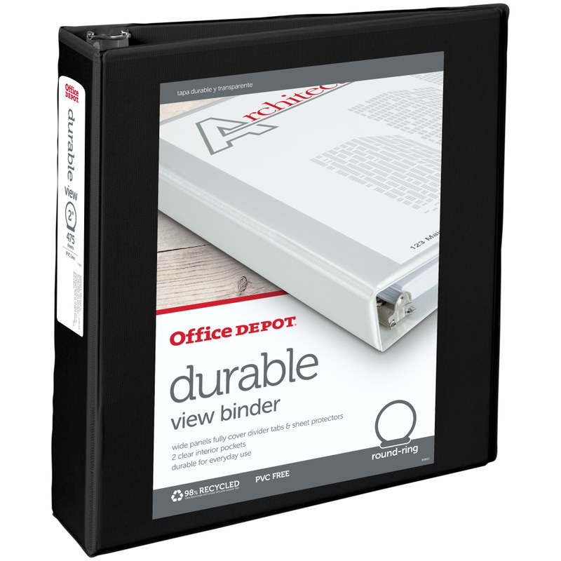 Office Depot Brand Durable View 3-Ring Binder, 2in Round Rings, Black (Min Order Qty 21) MPN:OD02970