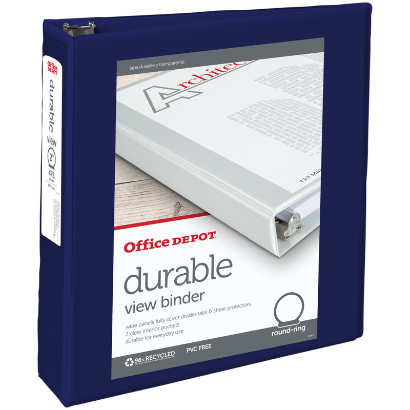 Office Depot Brand Durable View 3-Ring Binder, 2in Round Rings, Blue (Min Order Qty 21) MPN:OD02971