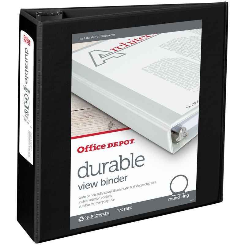 Office Depot Brand Durable View 3-Ring Binder, 3in Round Rings, Black (Min Order Qty 15) MPN:OD02973