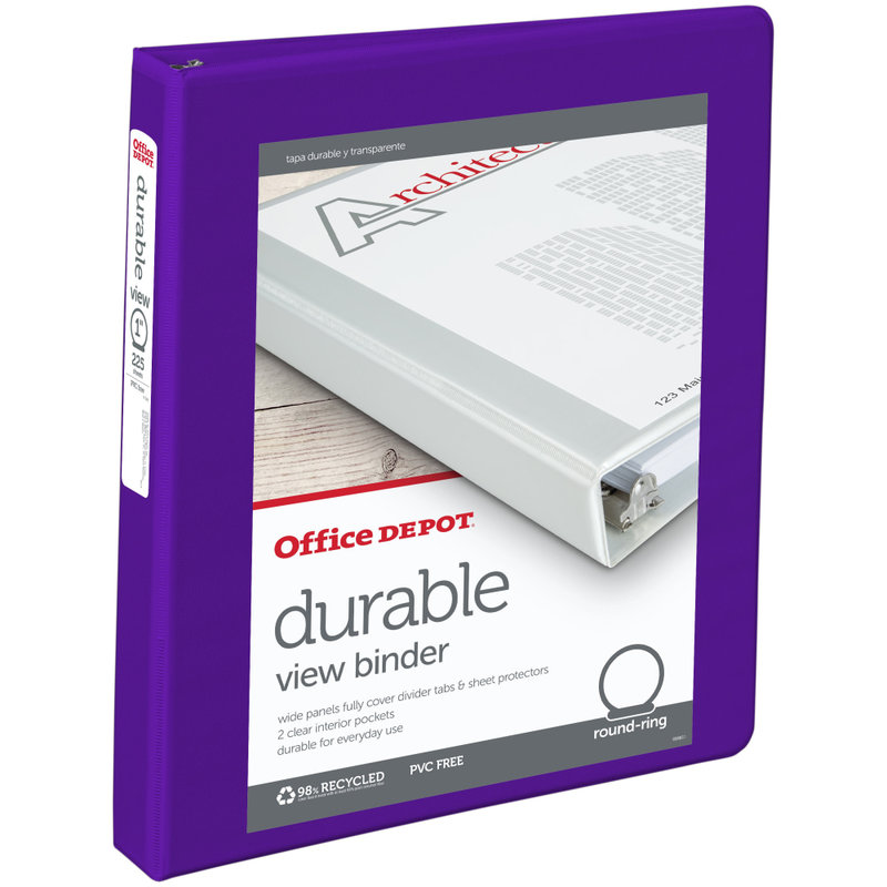 Office Depot Brand Durable View 3-Ring Binder, 1in Round Rings, Purple (Min Order Qty 28) MPN:OD02974