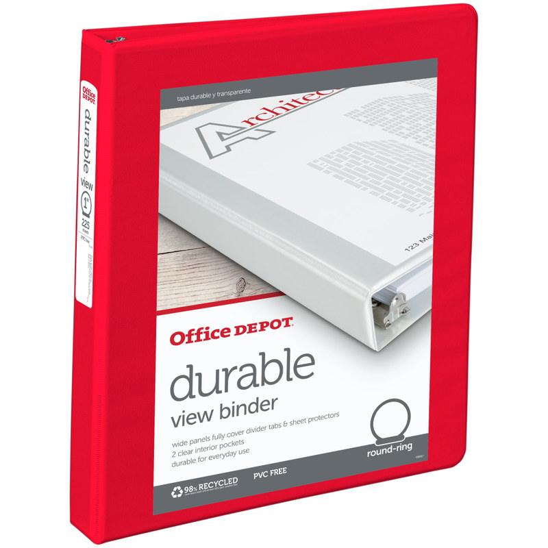 Office Depot Brand 3-Ring Durable View Binder, 1in Round Rings, Red (Min Order Qty 29) MPN:OD02975