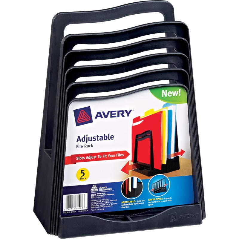 Avery Adjustable File Rack - 5 Compartment(s) - 11.5in Height x 8in Width x 10.5in Depth - Desktop - Black - Plastic - 1Each (Min Order Qty 5) MPN:73523