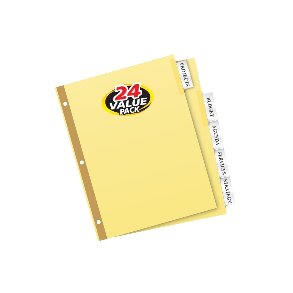 Avery Big Tab Insertable Dividers, Gold Reinforced, Buff/Clear, 8 1/2in x 11in, 5-Tab, Pack Of 24 (Min Order Qty 6) MPN:11113