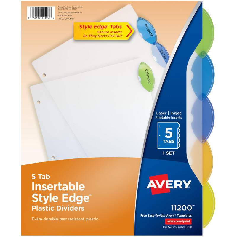 Avery Style Edge Insertable Plastic Dividers, Multicolor, 5-Tab, Pack Of 5 Dividers (Min Order Qty 14) MPN:11200