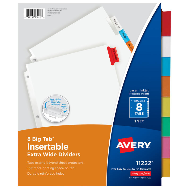 Avery Big Tab Extra-Wide Insertable Dividers, Clear Reinforced, White/Multicolor, 8-Tab (Min Order Qty 76) MPN:11222