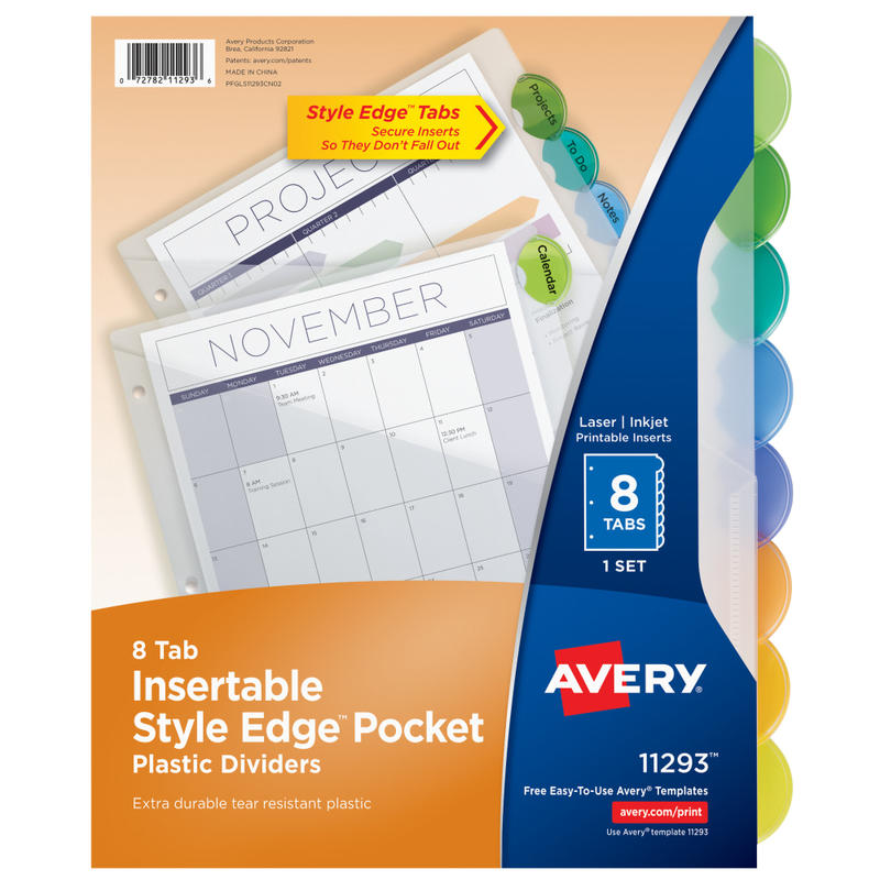 Avery Style Edge Insertable Dividers With Pockets, Multicolor, Pack Of 8 (Min Order Qty 11) MPN:11293