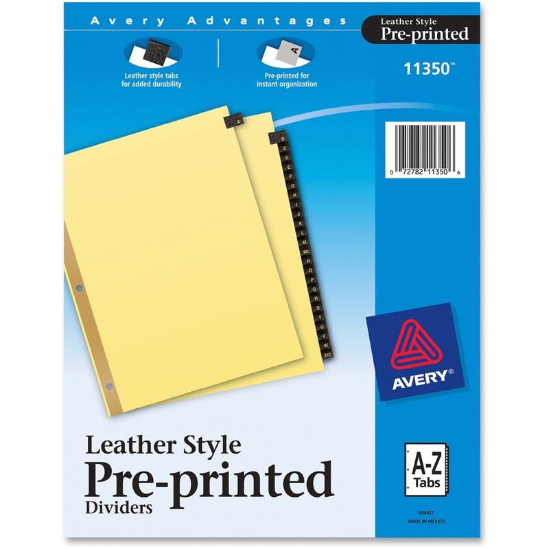 Avery A-Z Dividers For 3 Ring Binders, Pre-Printed Black Leatherette Tabs, 25-Tabs, 1 Binder Divider Set (Min Order Qty 12) MPN:11350