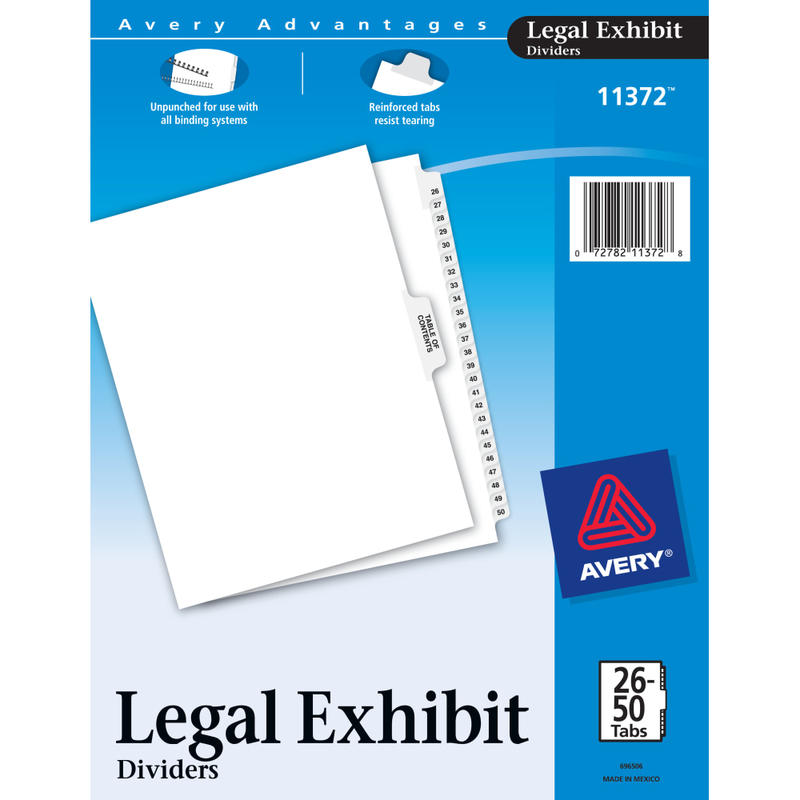 Avery Premium Collated Legal Dividers Avery Style, Side-Tab, 26-50 & Table Of Contents, 8-1/2in x 11in (Min Order Qty 38) MPN:11372