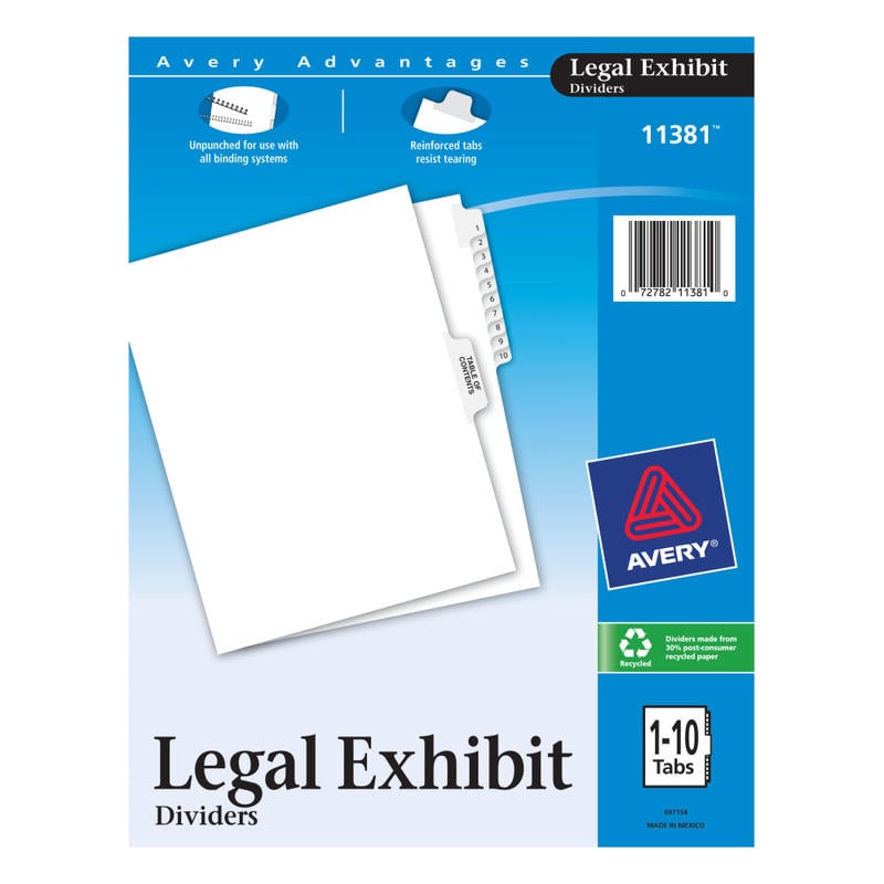 Avery Premium Collated Legal Dividers Avery Style, Side-Tab, 1-10 & Table Of Contents, 8 1/2in x 11in (Min Order Qty 28) MPN:11381