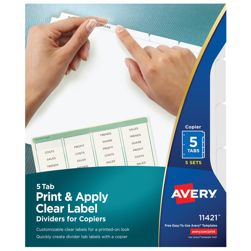 Avery Customizable Index Maker Dividers For 3 Ring Binder, Easy Print & Apply Clear Label Strip, 5 Tab, White, Pack Of 5 Sets (Min Order Qty 3) MPN:11421