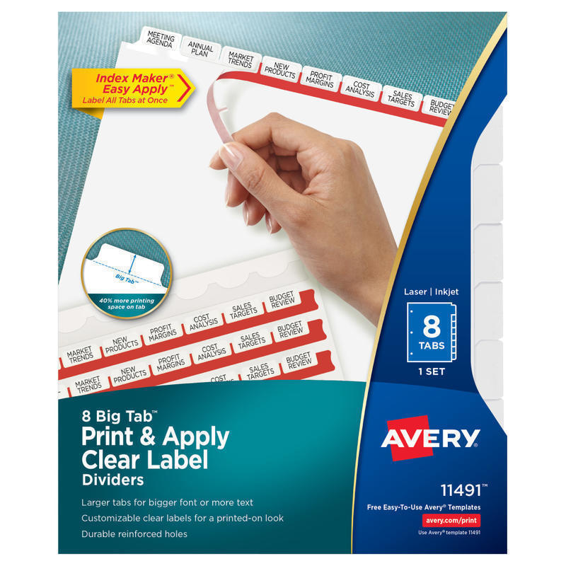 AveryIndex Maker Big Tab Clear Label Dividers, 8-Tab Set (Min Order Qty 9) MPN:11491