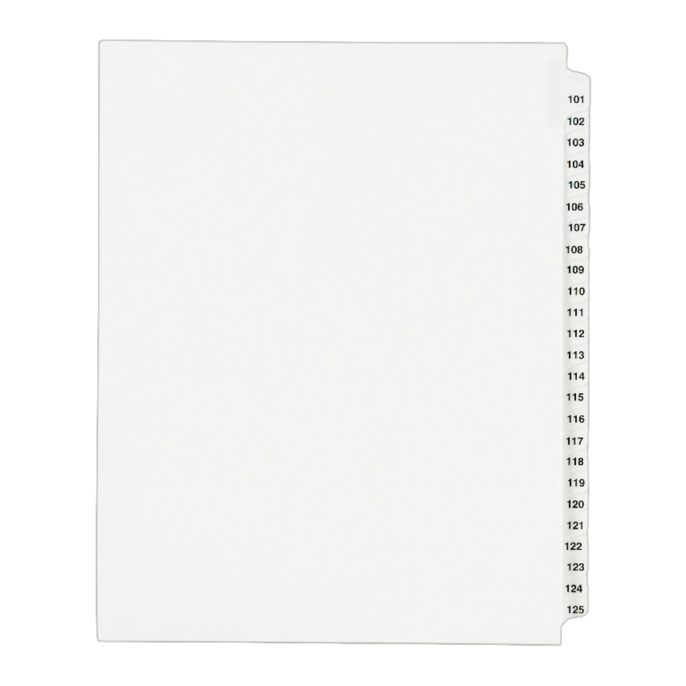 Avery Standard Unpunched Preprinted Reinforced Tab Dividers, 8.5in x11in, 20% Post-Consumer Material, White, Tabs Printed 101-125, Pack of 25 (Min Order Qty 11) MPN:1334