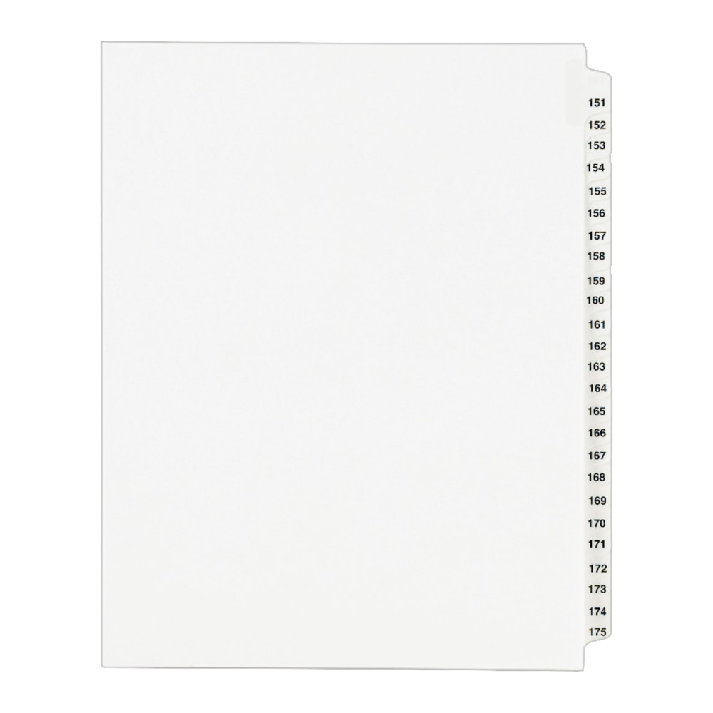 Avery 20% Recycled Preprinted Laminated Gold-Reinforced Tab Dividers, 8 1/2in x 11in, White Dividers/White Tabs, 151-175, Pack Of 25 (Min Order Qty 9) MPN:01336