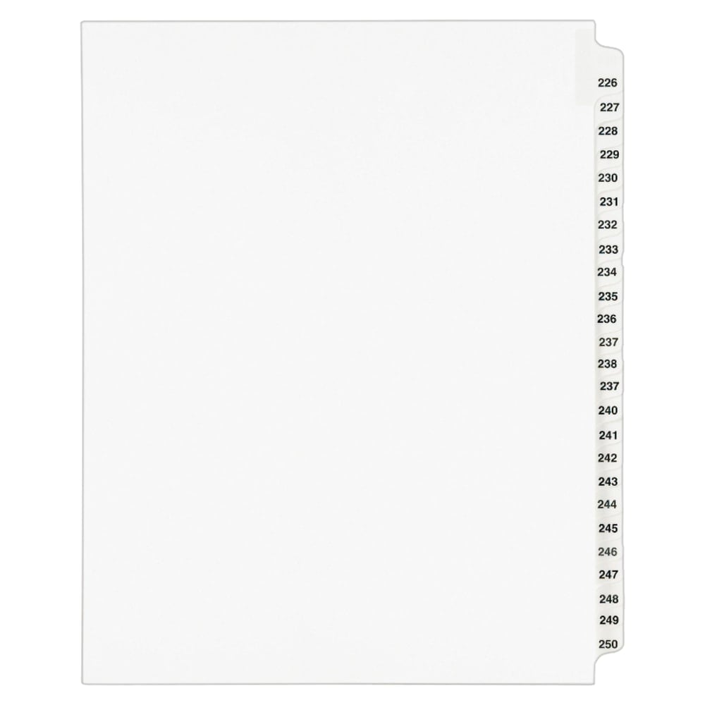 Avery 20% Recycled Preprinted Laminated Gold-Reinforced Tab Dividers, 8 1/2in x 11in, White Dividers/White Tabs, 226-250, Pack Of 25 (Min Order Qty 12) MPN:01339