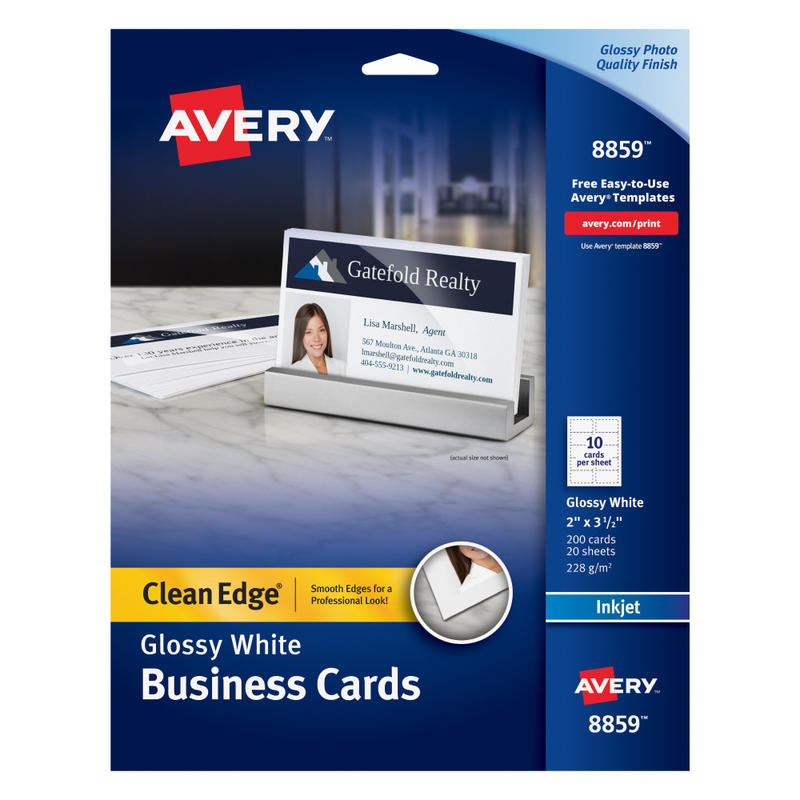 Avery Clean Edge Printable Business Cards With Sure Feed Technology For Inkjet Printers, 2in x 3.5in, Glossy White, 200 Blank Cards (Min Order Qty 3) MPN:8859