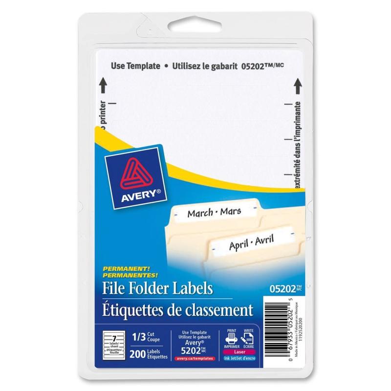 Avery File Folder Labels On 4in x 6in Sheet With Easy Peel, 5202, Rectangle, 2/3in x 3-7/16in, White, Pack Of 252 Labels (Min Order Qty 35) MPN:5202