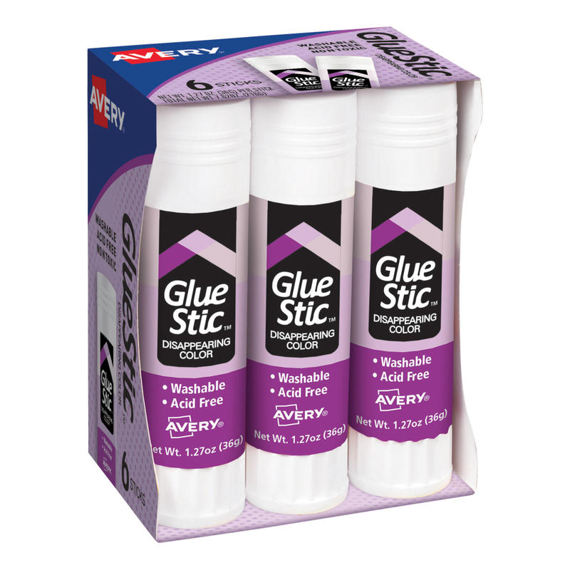 Avery Glue Stic Disappearing Purple Glue Sticks, 1.27 Oz., Pack Of 6 (Min Order Qty 6) MPN:98071