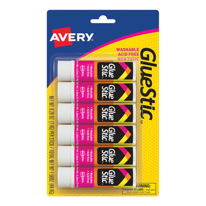 Avery Permanent Glue Stick, Washable, Nontoxic, 0.26 oz., Pack Of 6 (Min Order Qty 18) MPN:98095