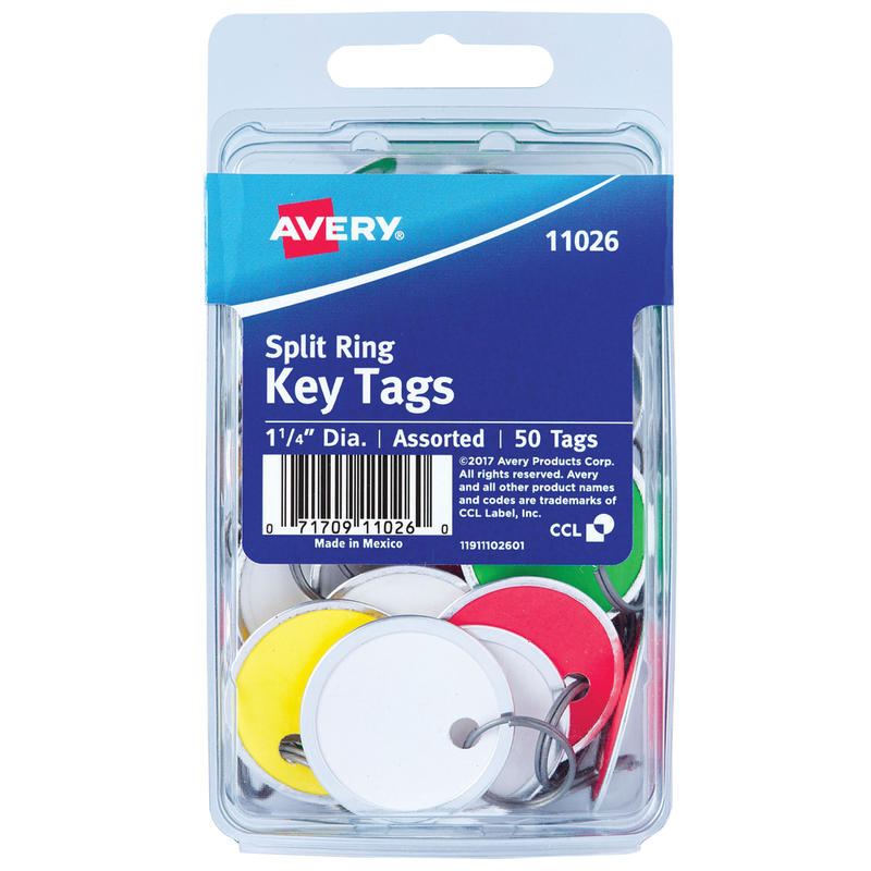 Avery Metal Rim Key Tags, 1 1/4in, Pack Of 50, Assorted Colors (Min Order Qty 10) MPN:11026