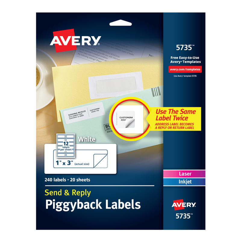 Avery Send & Reply Piggyback Labels 5735, AVE5735, 1in x 3in, White, Pack of 240 (Min Order Qty 4) MPN:5735