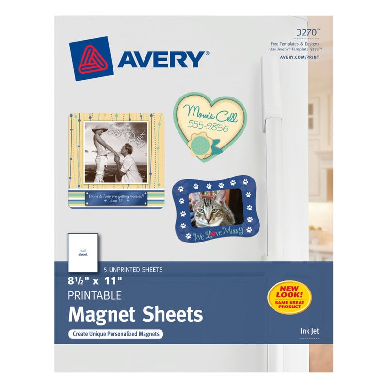 Avery Inkjet Magnet Sheets, 8 1/2in x 11in, Pack Of 5 Sheets (Min Order Qty 7) MPN:3270