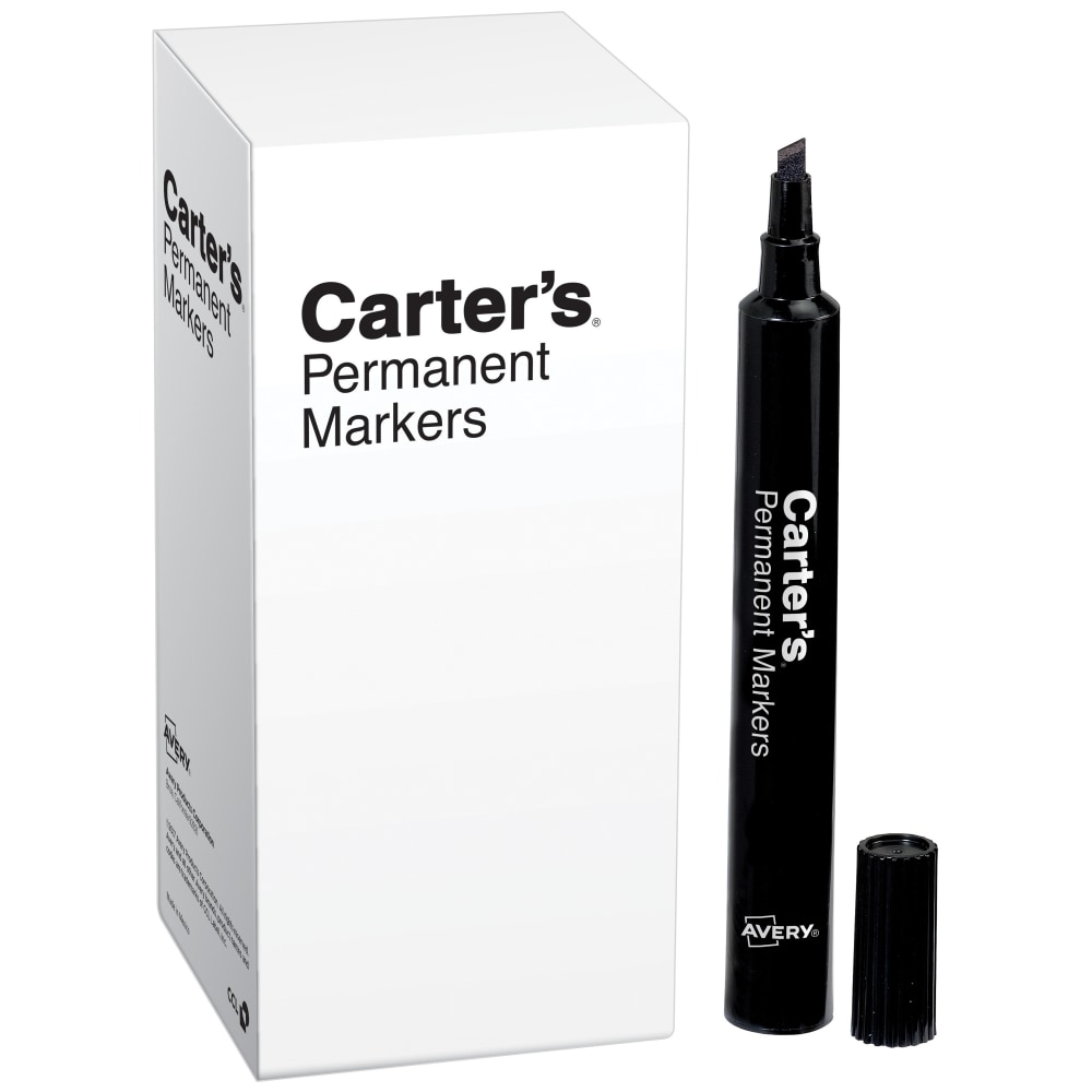 Avery Carters Permanent Markers, Chisel Tip, Large Desk-Style Size, Black, Box Of 12 (Min Order Qty 10) MPN:27178