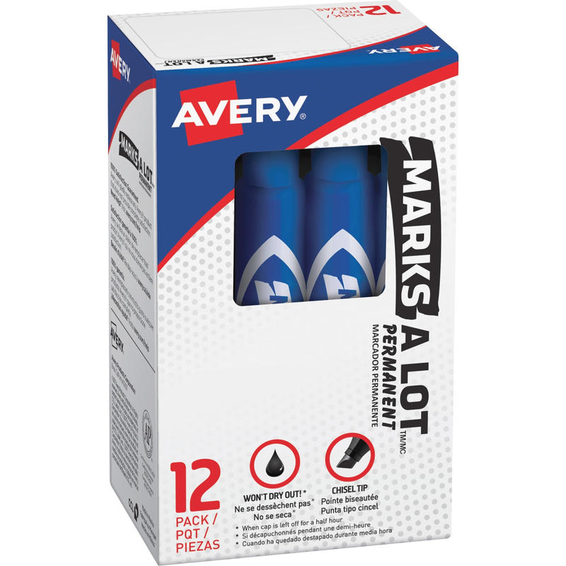 Avery Desk Style Permanent Markers, Chisel Point, 4.76mm, Blue, Pack Of 12 Markers (Min Order Qty 5) MPN:07886