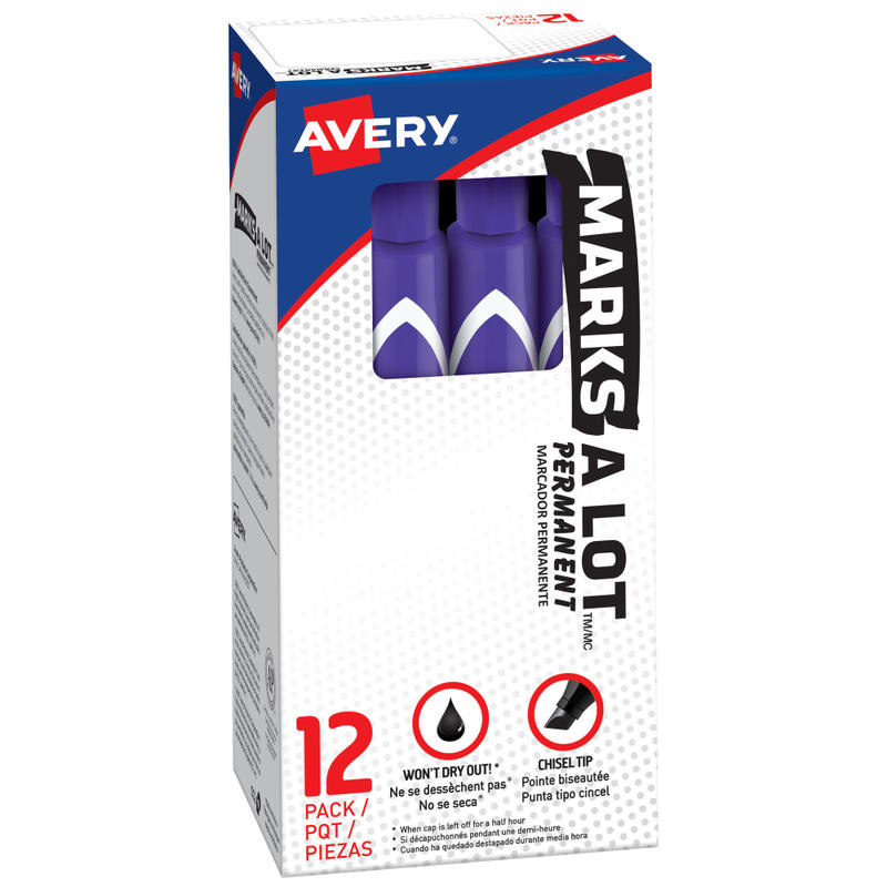 Avery Marks-A-Lot Permanent Markers, Chisel Tip, Purple, Pack Of 12 Markers (Min Order Qty 7) MPN:08884