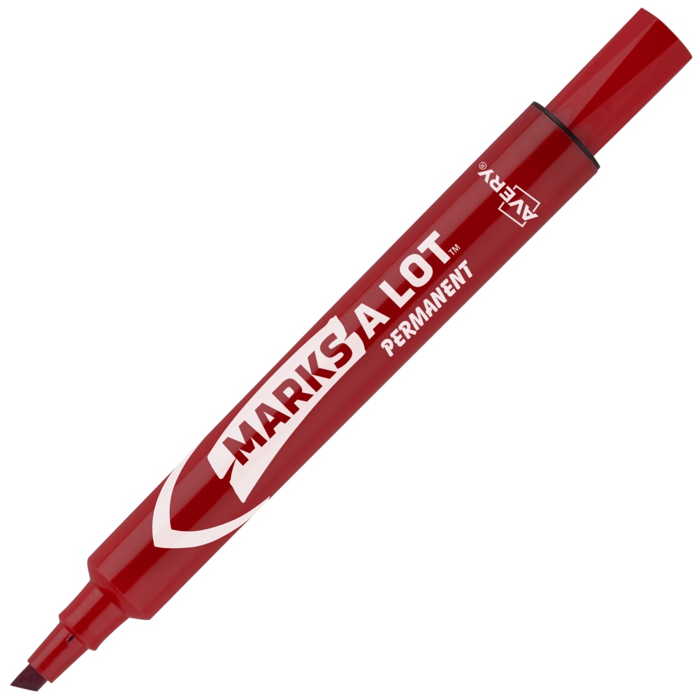 Avery Marks A Lot Permanent Markers, Chisel Tip, Large Desk-Style Size, Red, Pack Of 12 (Min Order Qty 7) MPN:8887