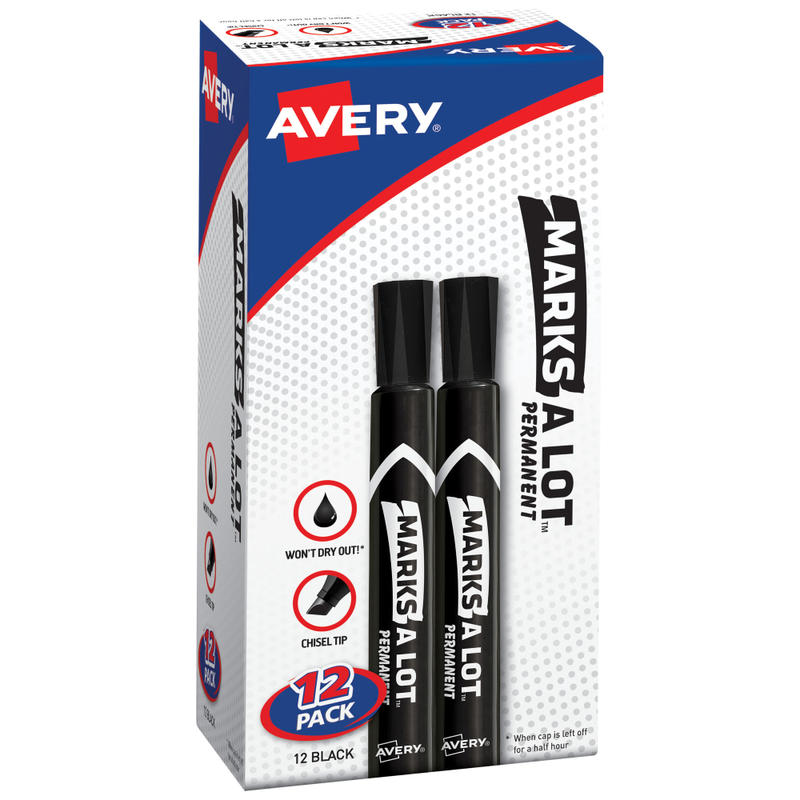 Avery Marks A Lot Permanent Markers, Chisel Tip, Large Desk-Style Size, Black, Pack Of 12 (Min Order Qty 7) MPN:98028