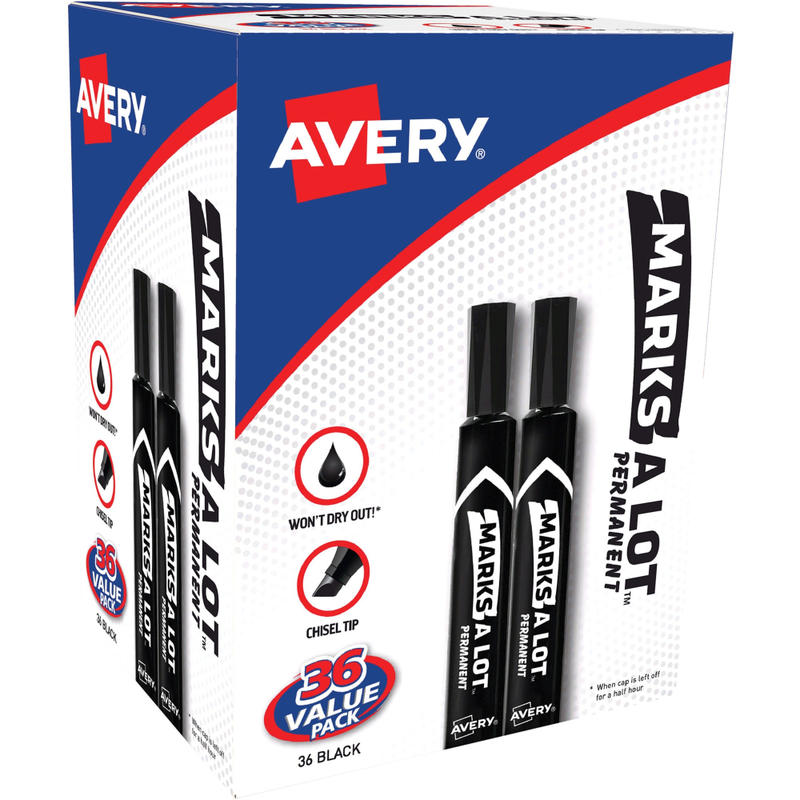 Avery Marks A Lot Permanent Markers, Chisel Tip, Large Desk-Style Size, Black, Pack Of 36 (Min Order Qty 3) MPN:98206