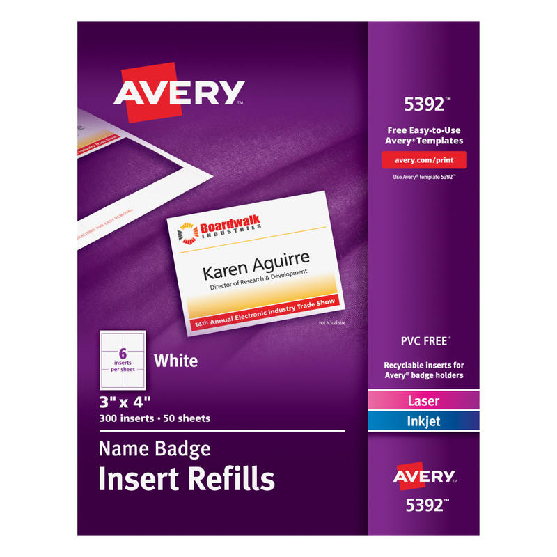 Avery Laser Name Badge Inserts, 3in x 4in, Box Of 300 (Min Order Qty 4) MPN:5392