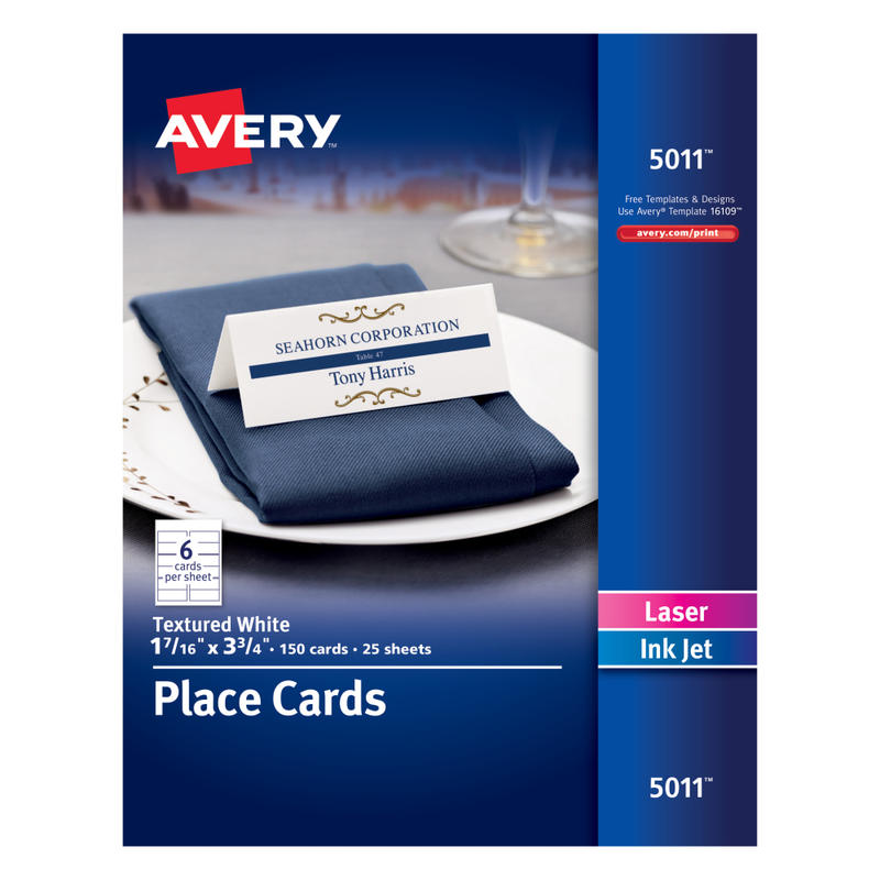 Avery Printable Place Cards With Sure Feed Technology, 1-7/16in x 3-3/4in, Textured White, Pack Of 150 (Min Order Qty 4) MPN:5011