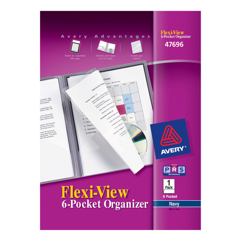 Avery Flexi-View Organizer, 8-1/2in x 11in, 6 Pocket, Navy Blue (Min Order Qty 11) MPN:47696