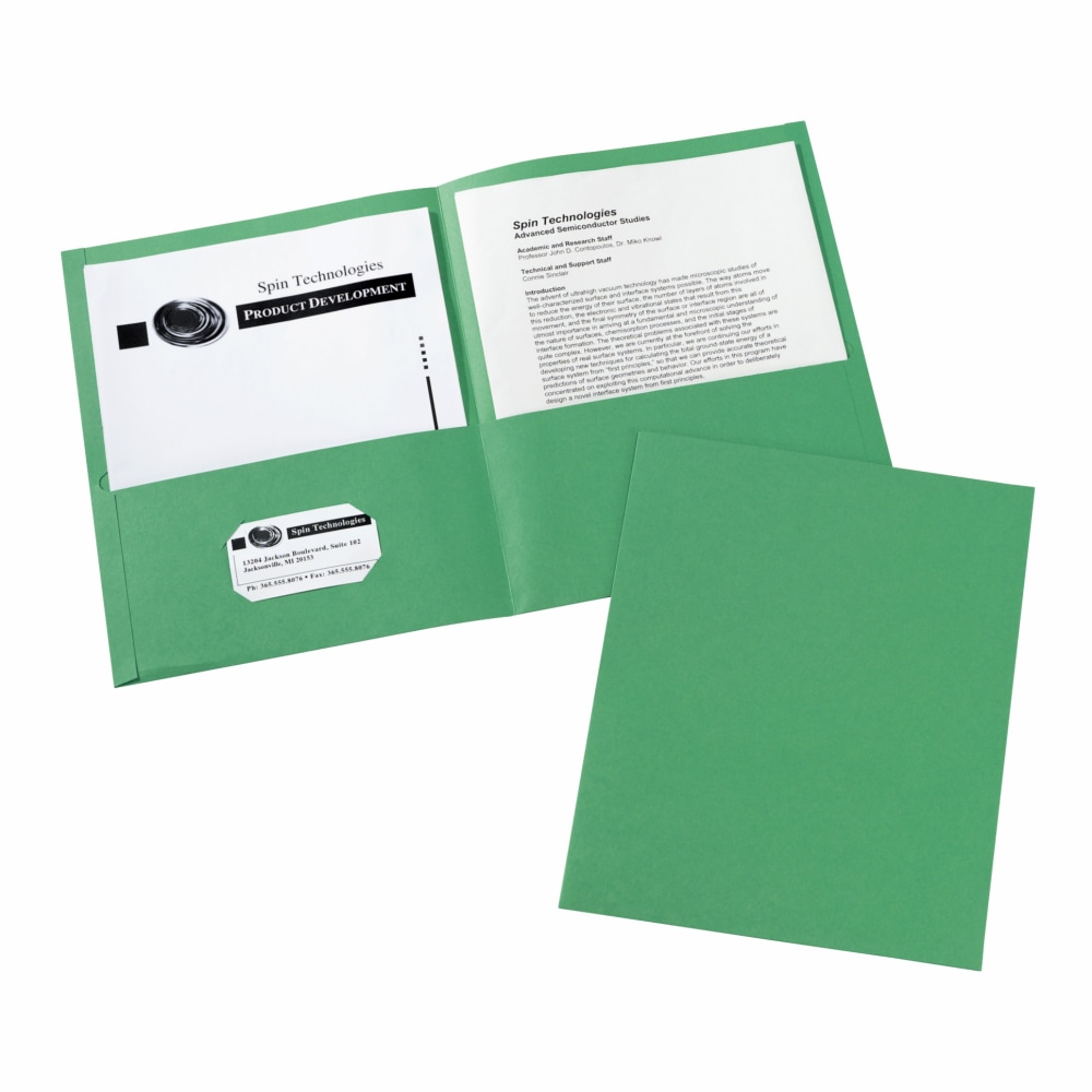 Avery Two Pocket Folders, 8-1/2in x 11in, Green, Box Of 25 (Min Order Qty 7) MPN:47987