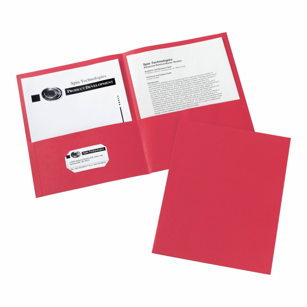 Avery Two Pocket Folders, 8-1/2in x 11in, Red, Box Of 25 (Min Order Qty 7) MPN:47989