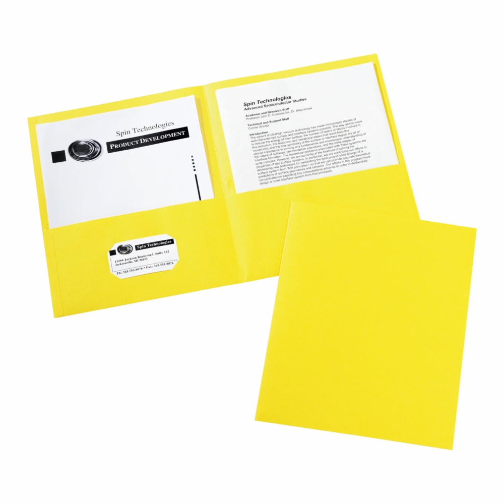 Avery Two Pocket Folders, 8-1/2in x 11in, Yellow, Box Of 25 (Min Order Qty 5) MPN:47992