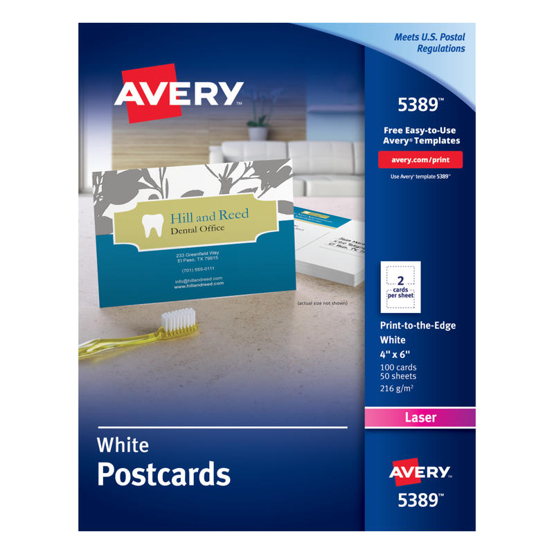 Avery Printable Postcards With Sure Feed Technology, 4in x 6in, White, 100 Blank Postcards (Min Order Qty 4) MPN:5389