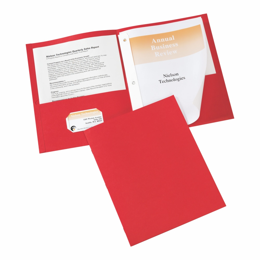 Avery 2-Pocket Folders With Fasteners, Letter Size, Red, Pack Of 25 (Min Order Qty 4) MPN:47979