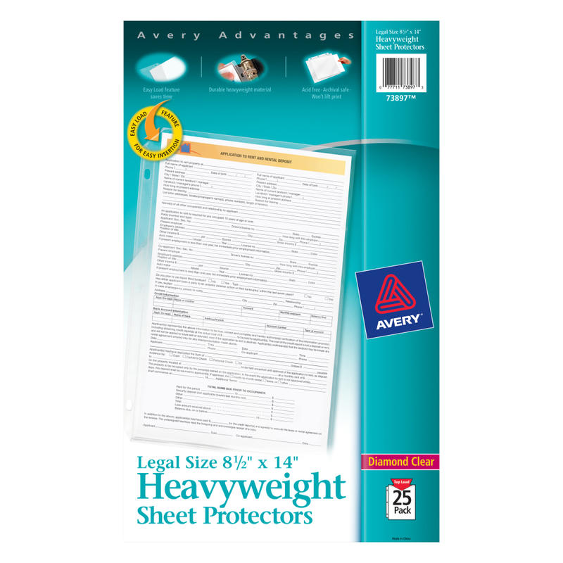 Avery Top-Load Heavyweight Legal-Size Sheet Protectors (Min Order Qty 7) MPN:73897