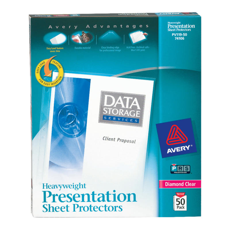 Avery Diamond Clear Heavyweight Sheet Protectors, 8 1/2in x 11in, Top Loading, Pack Of 50 (Min Order Qty 6) MPN:74106