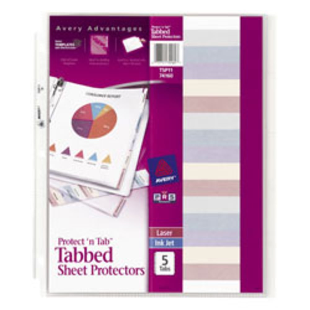 Avery Protect N Tab Tabbed Sheet Protector Dividers, Top Load, 5-Tab Set, 5 Page Protectors (Min Order Qty 7) MPN:74160