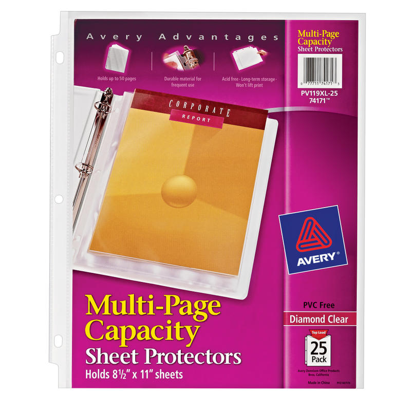 Avery Multi-Page Capacity Sheet Protectors, 8 1/2in x 11in, Top Loading, Pack Of 25 (Min Order Qty 10) MPN:74171