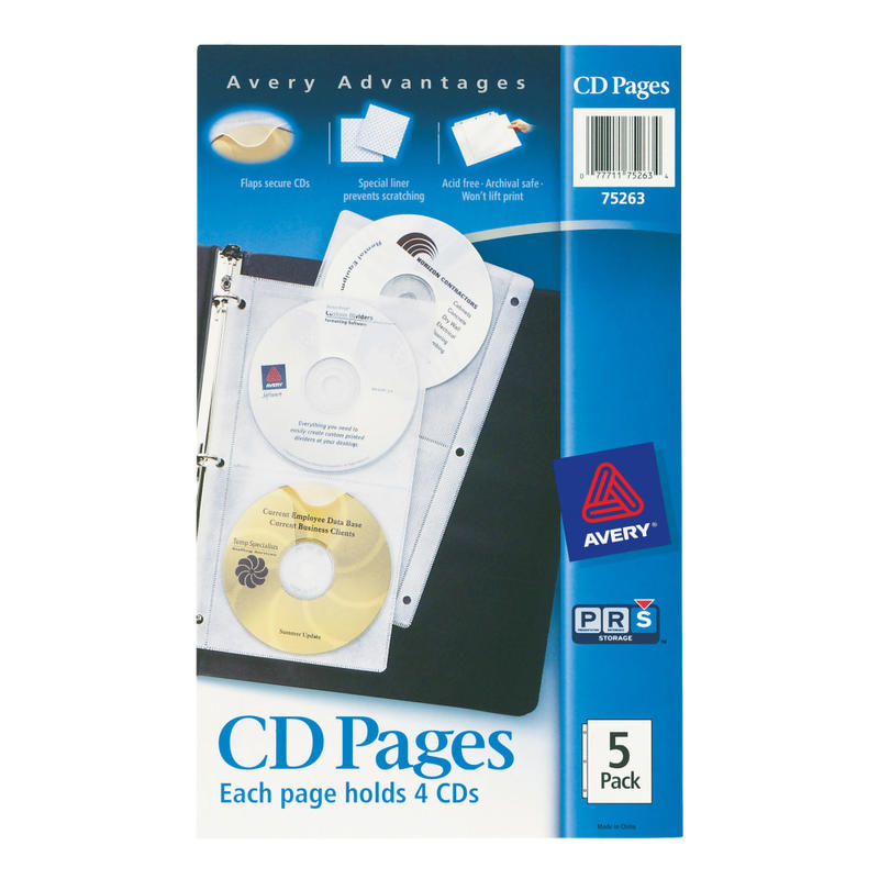 Avery CD Sheet-Protector Pages, Clear, Pack Of 5 (Min Order Qty 7) MPN:75263