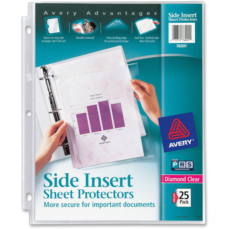 Avery Side Insert Sheet Protectors - For Letter 8 1/2in x 11in Sheet - Clear - Polypropylene - 25 / Pack (Min Order Qty 9) MPN:76001